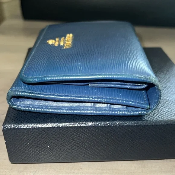 PRADA Blue Vittello Move Leather Trifold Wallet - Picture 8 of 16